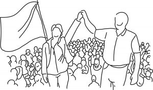 Gathering of people to represent the question: Should Christians care about winning the political argument