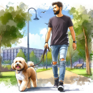 man walking maltipoo - relaxing tie with God
