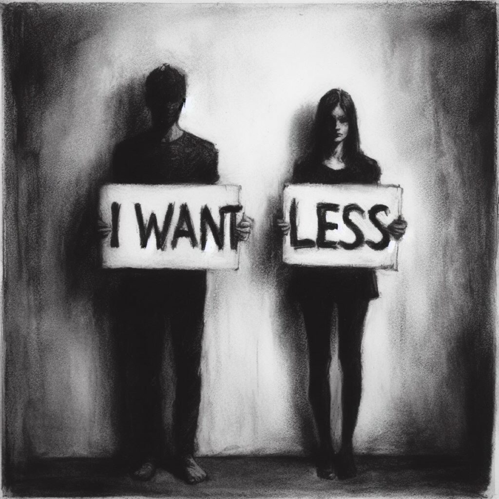 people holding "I want less signs" to represent the question: why do we settle for less when we could have more?