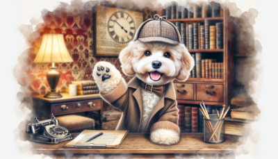 welcome to the site, from maltipoo dressed like sherlock holmes