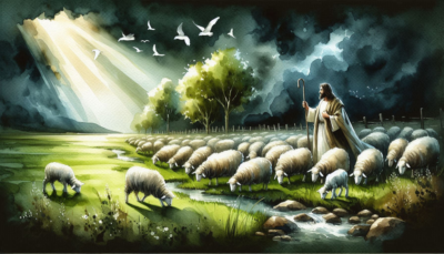 gvr - valley of the shadow of death gvr » God versus religion the valley of the shadow of death - illustrated by Jesus tending His sheep in a light-filled valley, even though the scene is dark and foreboding around Him.