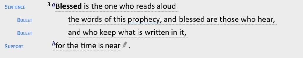 Sentence breakdown of Rev 3:1 -- blessed is the one who read rev sentence breakdown